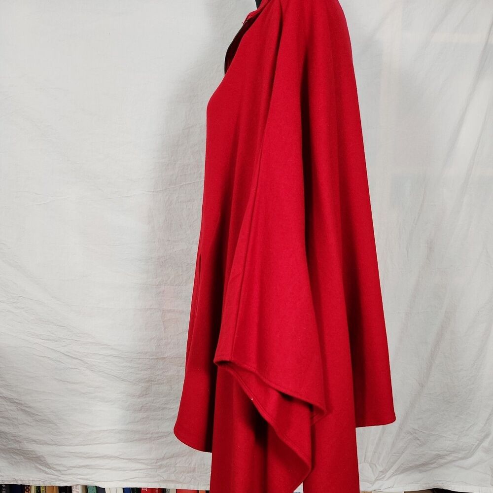 ST JOHNS BAY Wool Blend Cape 1/4 Zip Poncho Sweater One Size Red Pockets - Picture 8 of 11